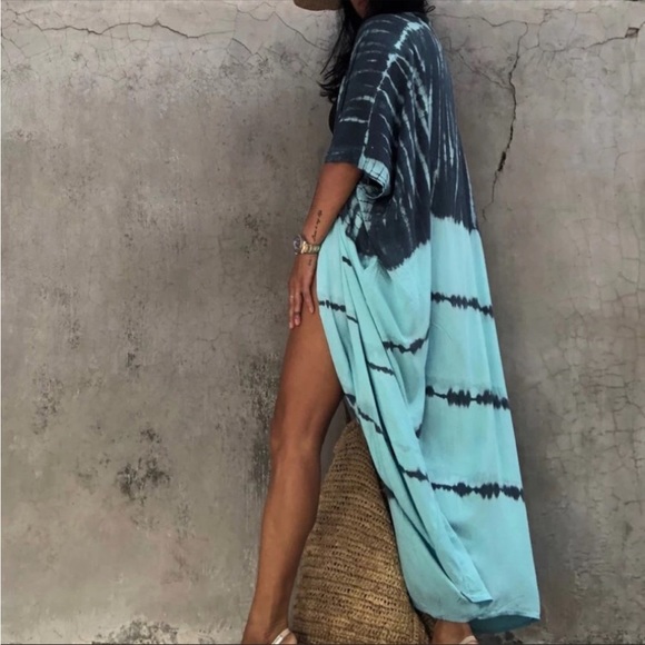 NEW! Boho Tie Dye Swim Coverup Kimono Duster Robe - Picture 3 of 5